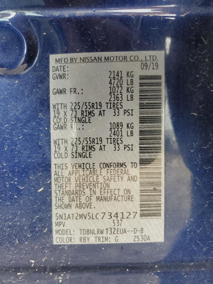 2020 Nissan Rogue S VIN: 5N1AT2MV5LC734127 Lot: 64124275