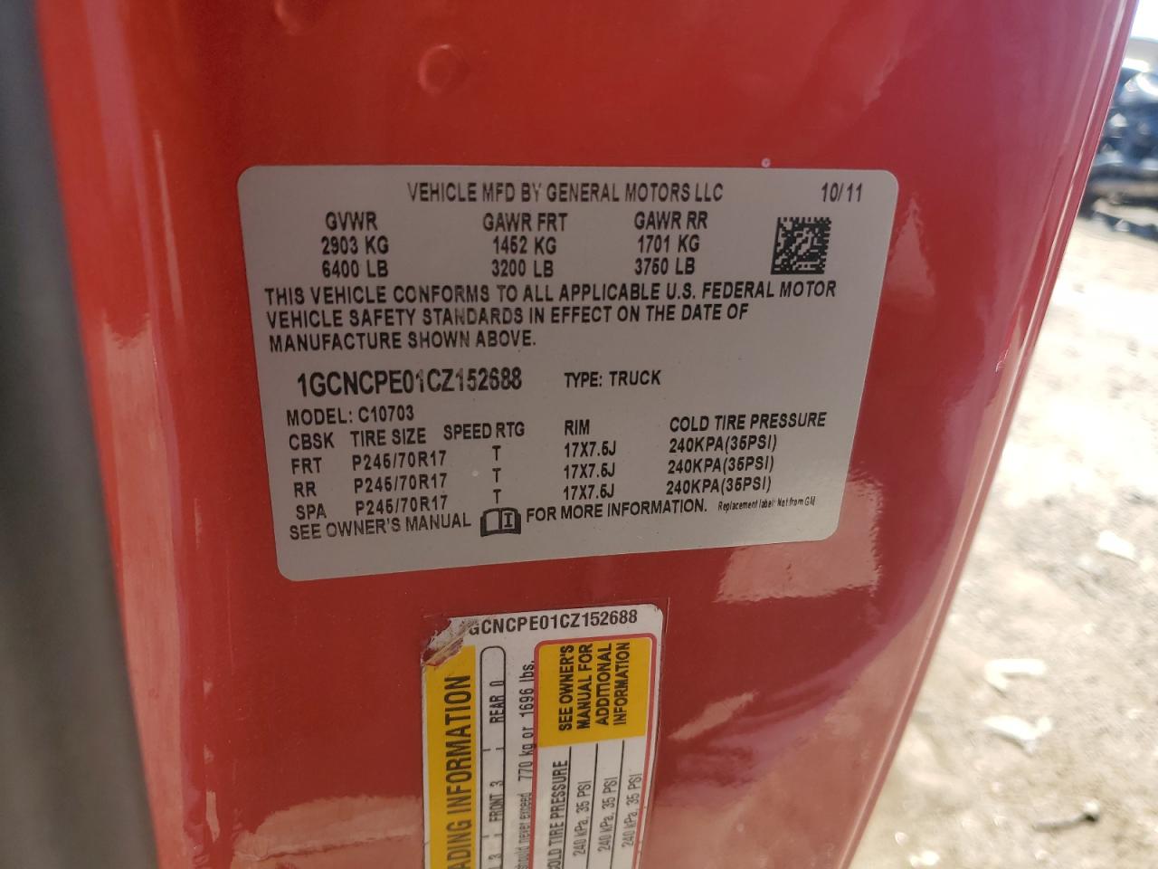 2012 Chevrolet Silverado C1500 VIN: 1GCNCPE01CZ152688 Lot: 66571845