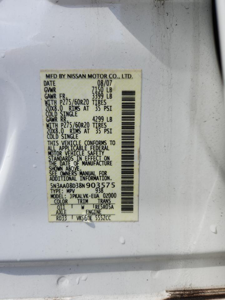 2008 Infiniti Qx56 VIN: 5N3AA08D38N903575 Lot: 64429185