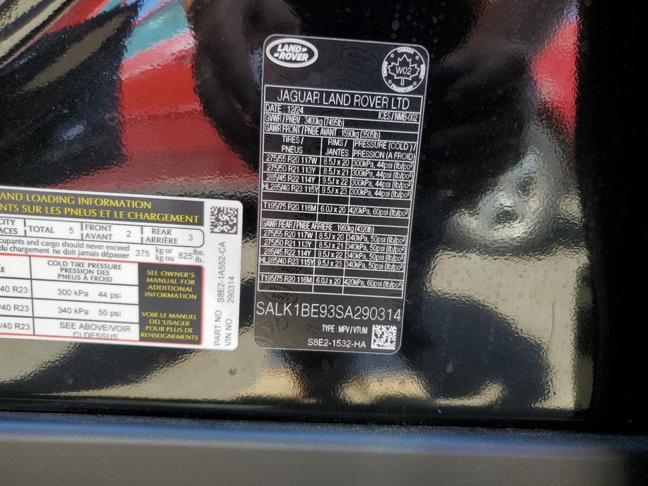 2025 Land Rover Range Rover Autobiography VIN: SALK1BE93SA290314 Lot: 65519495