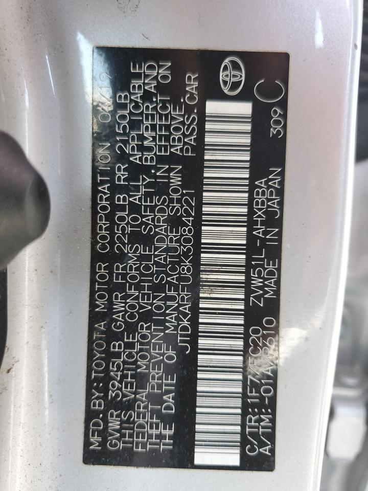 2019 Toyota Prius VIN: JTDKARFU8K3084221 Lot: 63338535