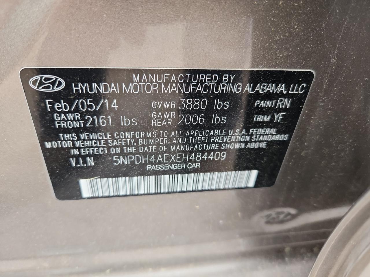 2014 Hyundai Elantra Se VIN: 5NPDH4AEXEH484409 Lot: 64690085