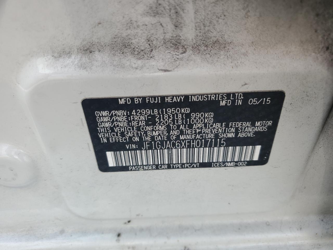 2015 Subaru Impreza Premium VIN: JF1GJAC6XFH017115 Lot: 63369495