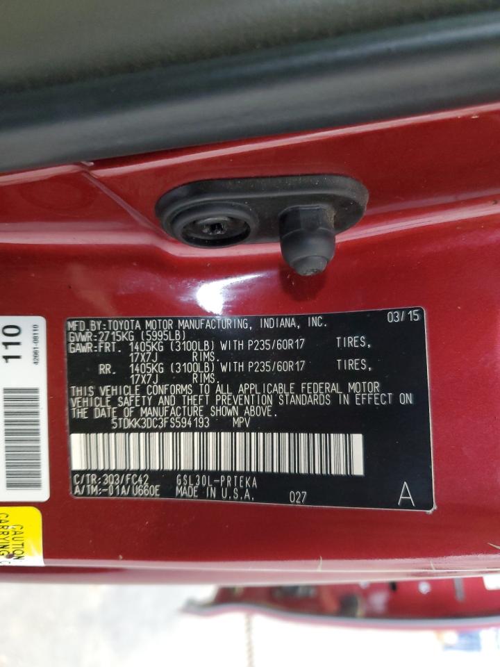 2015 Toyota Sienna Le VIN: 5TDKK3DC3FS594193 Lot: 64508895