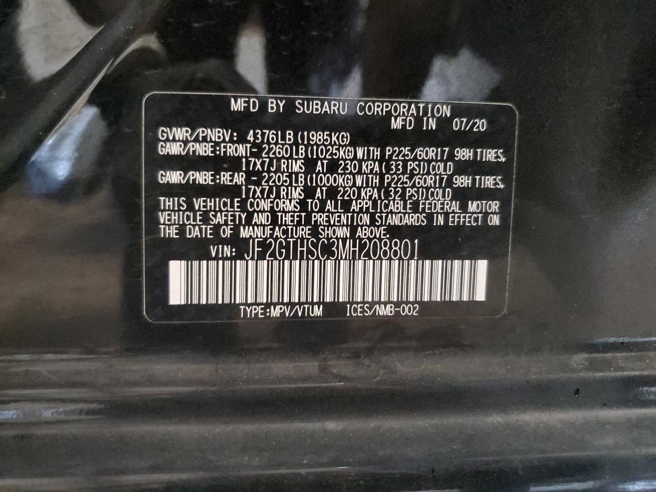 2021 Subaru Crosstrek Sport VIN: JF2GTHSC3MH208801 Lot: 64784185