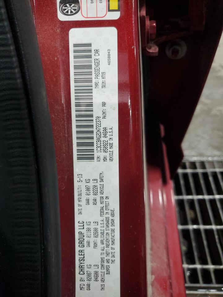 2013 Chrysler 200 Lx VIN: 1C3CCBAG2DN722370 Lot: 64860595