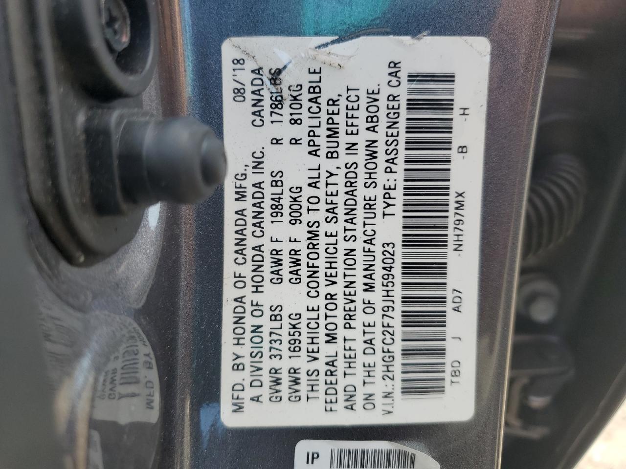 2018 Honda Civic Ex VIN: 2HGFC2F79JH594023 Lot: 66671865