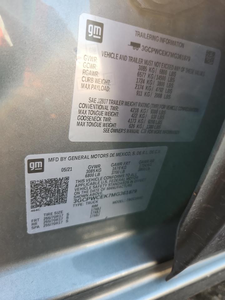 2021 Chevrolet Silverado C1500 Lt VIN: 3GCPWCEK7MG361879 Lot: 62980165