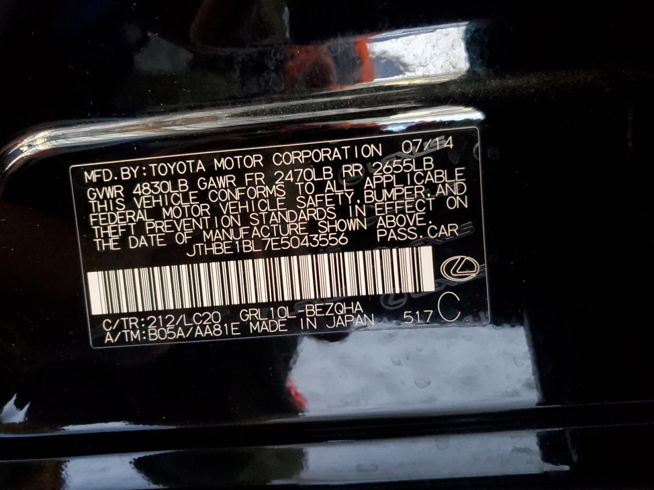 2014 Lexus Gs 350 VIN: JTHBE1BL7E5043556 Lot: 64106245