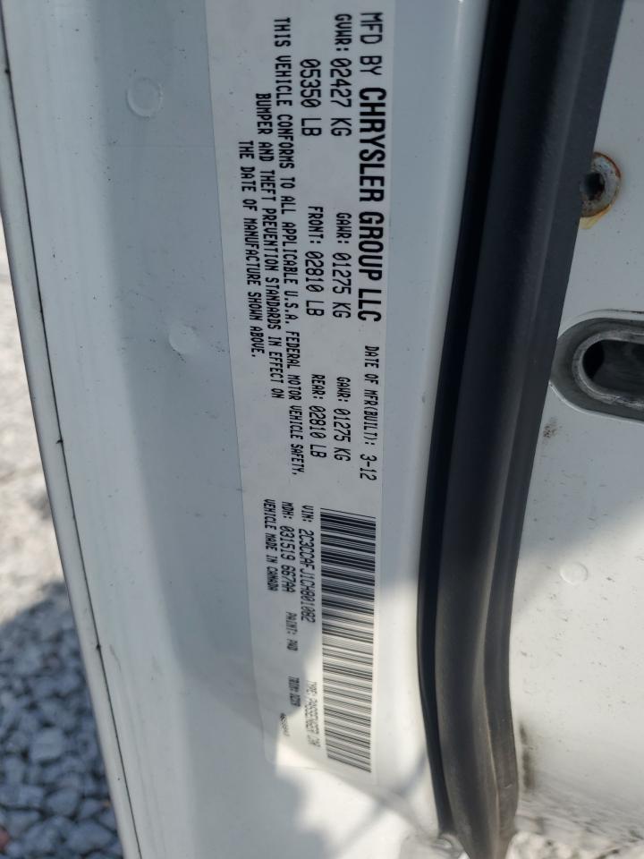 2012 Chrysler 300 Srt-8 VIN: 2C3CCAFJ1CH801082 Lot: 65597585