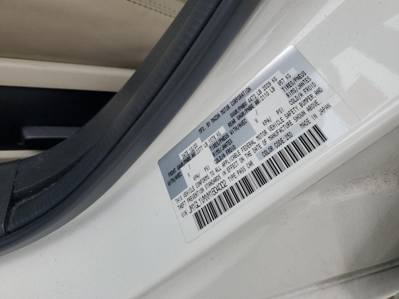 2021 Mazda 6 Touring VIN: JM1GL1VMXM1604002 Lot: 64729365