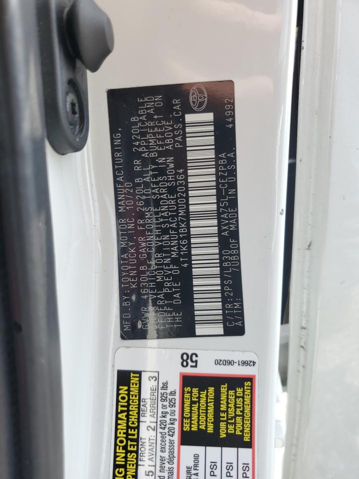 2021 Toyota Camry Xse VIN: 4T1K61BK7MU020364 Lot: 64297975