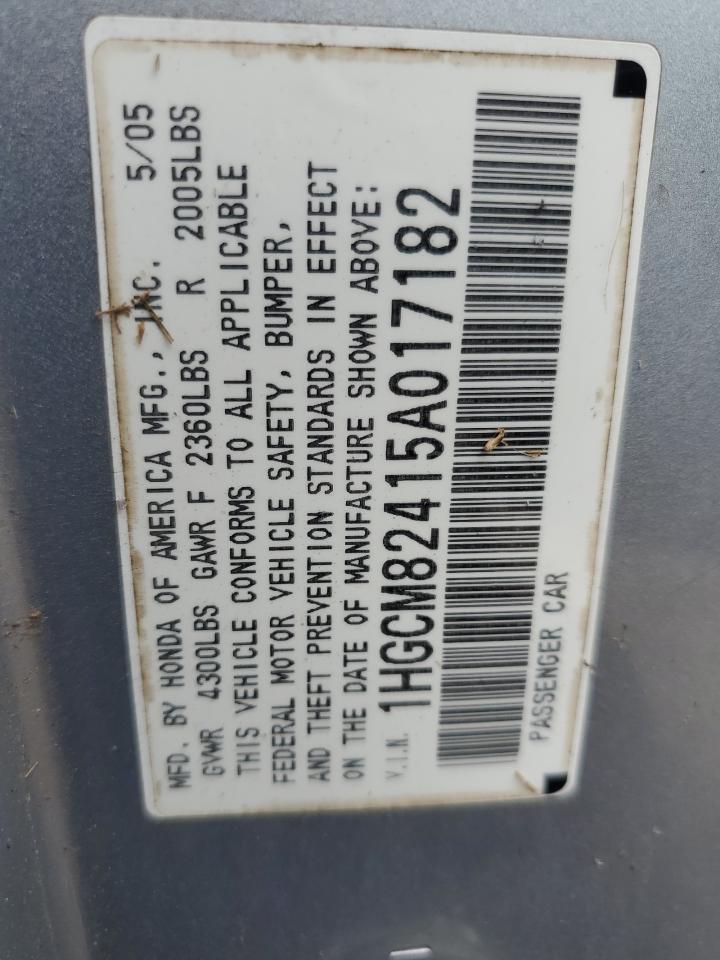 2005 Honda Accord Se VIN: 1HGCM82415A017182 Lot: 64986445