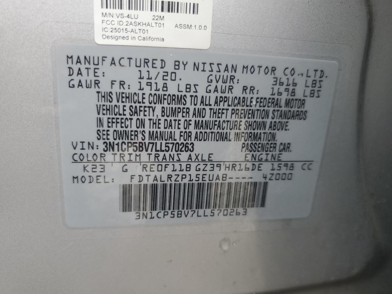 2020 Nissan Kicks S VIN: 3N1CP5BV7LL570263 Lot: 64132385