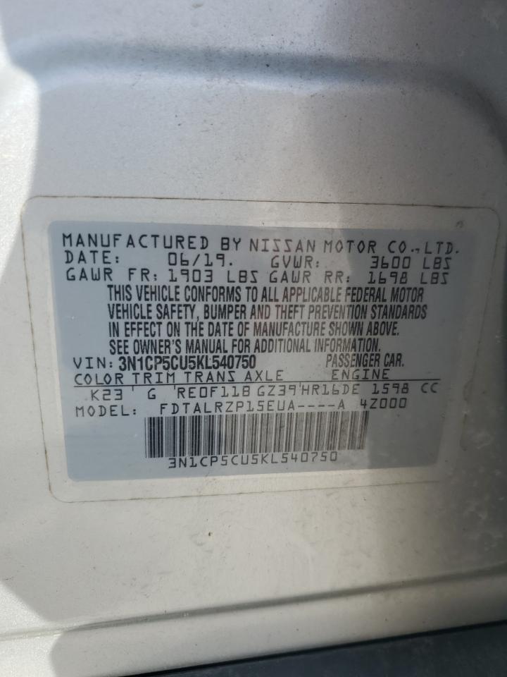 2019 Nissan Kicks S VIN: 3N1CP5CU5KL540750 Lot: 64645025