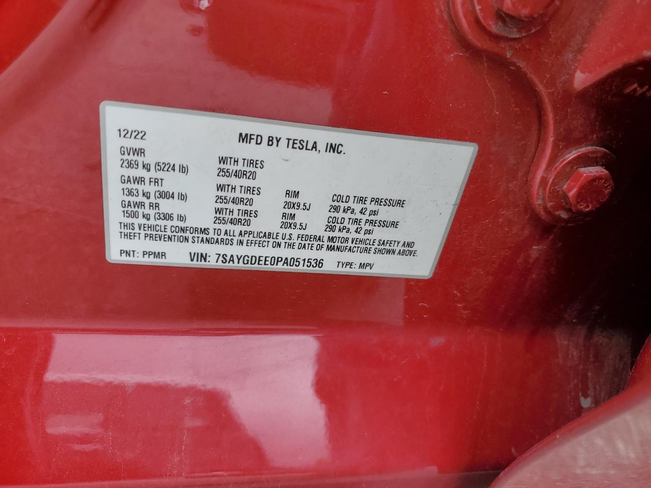 2023 Tesla Model Y VIN: 7SAYGDEE0PA051536 Lot: 66702755