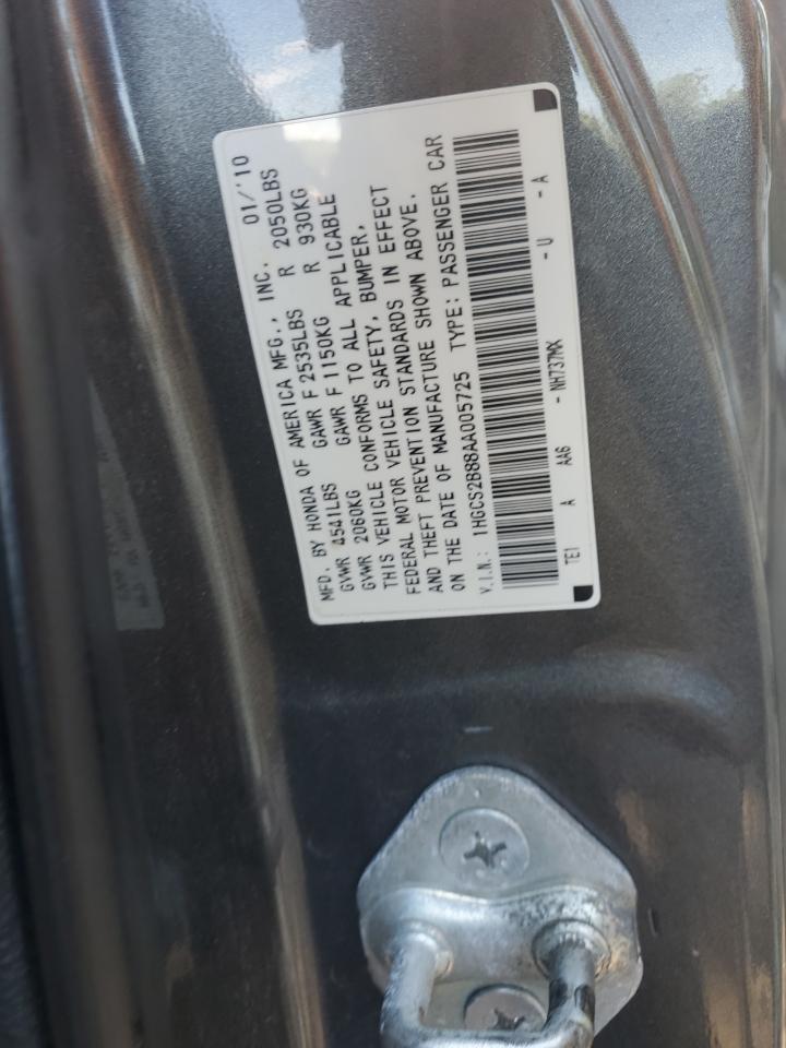 2010 Honda Accord Exl VIN: 1HGCS2B88AA005725 Lot: 65225005