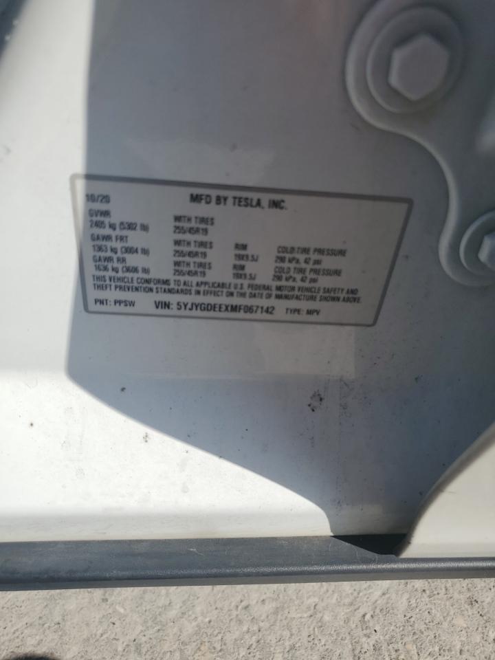 2021 Tesla Model Y VIN: 5YJYGDEEXMF067142 Lot: 63865785