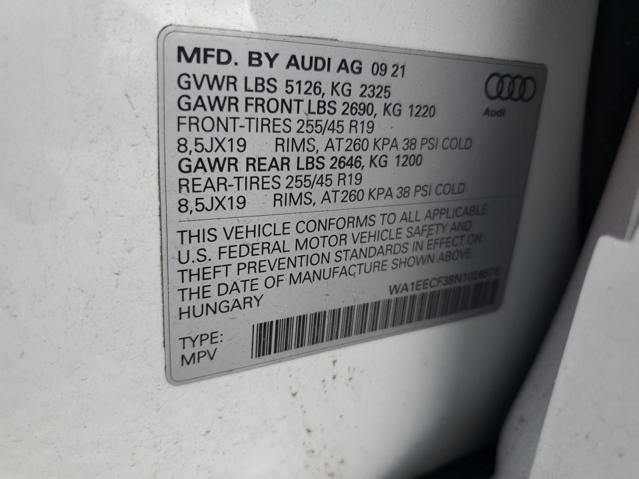2022 Audi Q3 Premium Plus S Line 45 VIN: WA1EECF38N1026576 Lot: 62563375