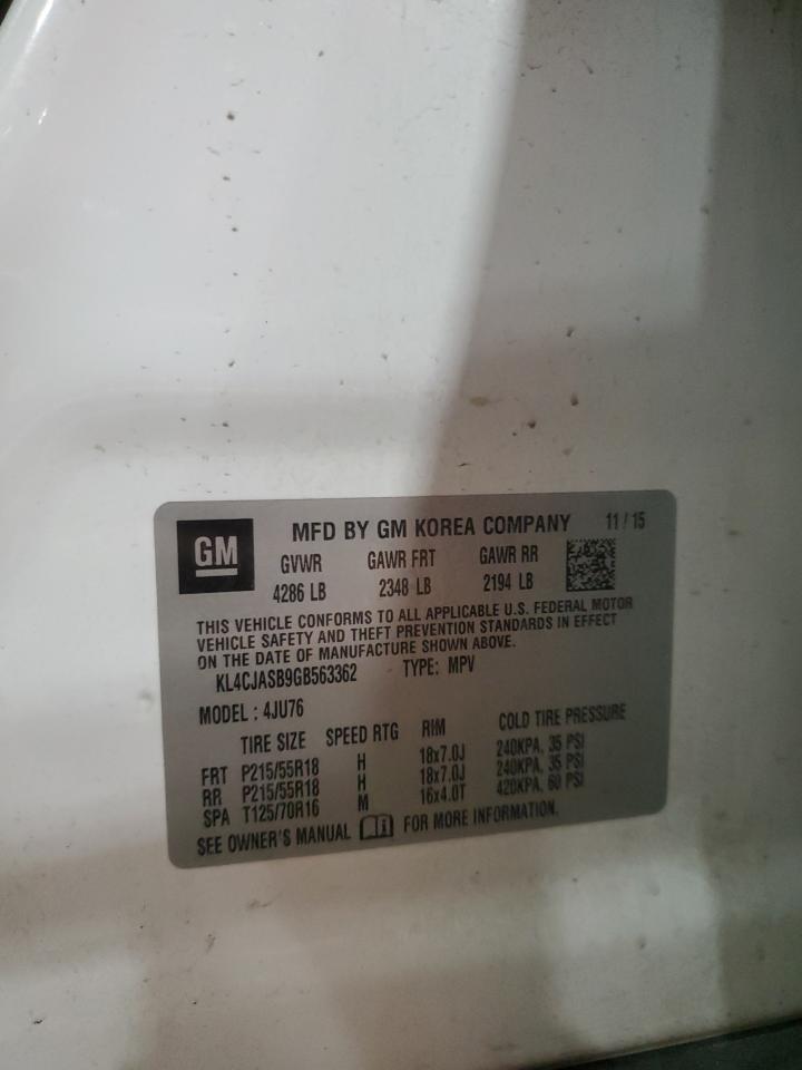 2016 Buick Encore VIN: KL4CJASB9GB563362 Lot: 65784645