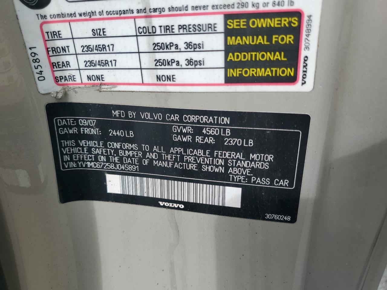 2008 Volvo C70 T5 VIN: YV1MC67258J045891 Lot: 65605185