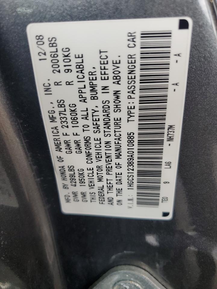 2009 Honda Accord Lx VIN: 1HGCS12389A010885 Lot: 63065735