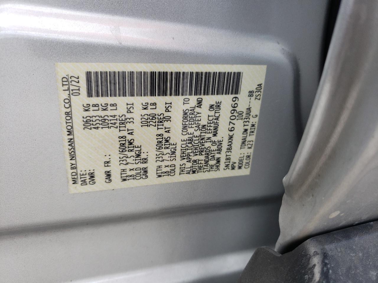 2022 Nissan Rogue Sv VIN: 5N1BT3BAXNC670969 Lot: 63772885