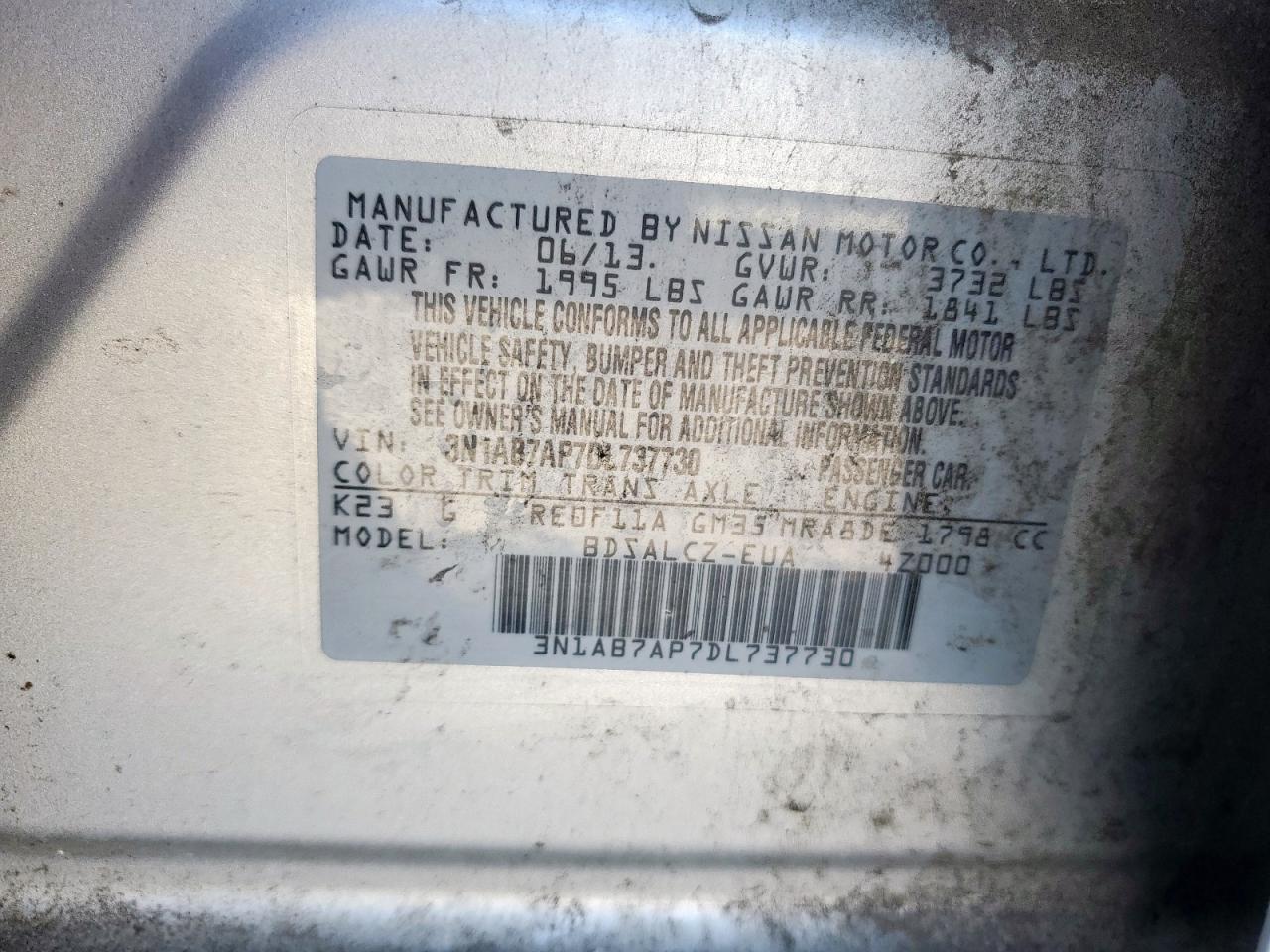 3N1AB7AP7DL737730 2013 Nissan Sentra S