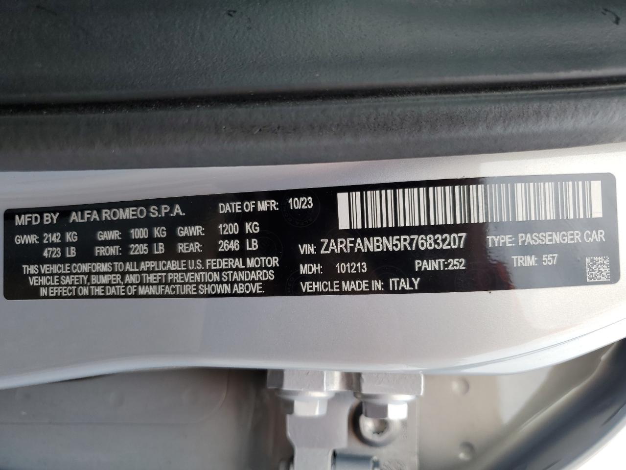 zarfanbn5r7683207 ZARFANBN5R7683207 2024 Alfa Romeo Giulia Ti