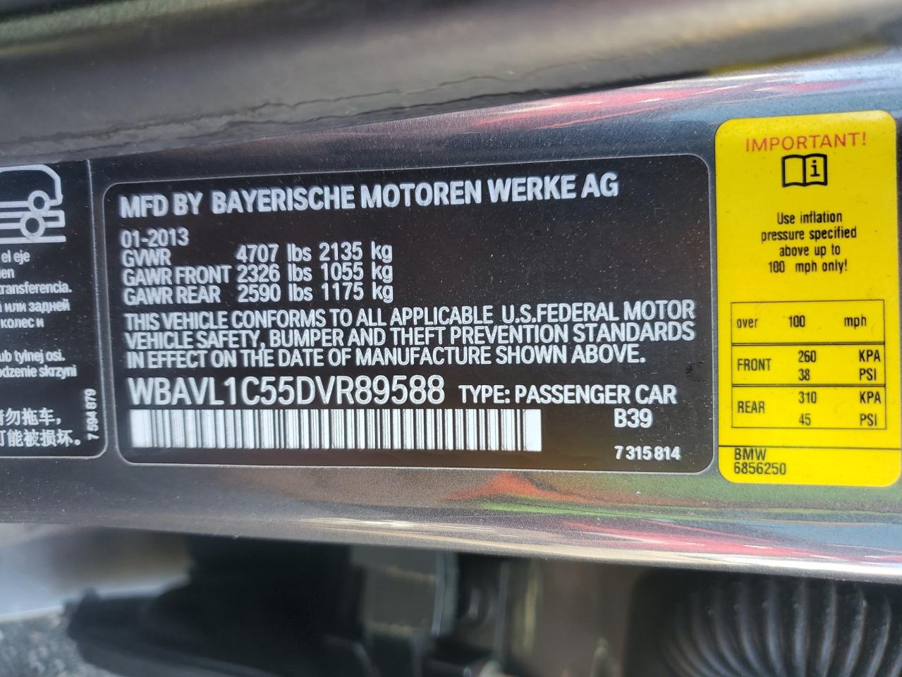 2013 BMW X1 xDrive28I VIN: WBAVL1C55DVR89588 Lot: 62687495