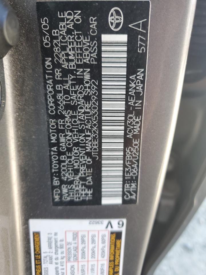 2005 Toyota Camry Le VIN: JTDBE32KX53029392 Lot: 65439115