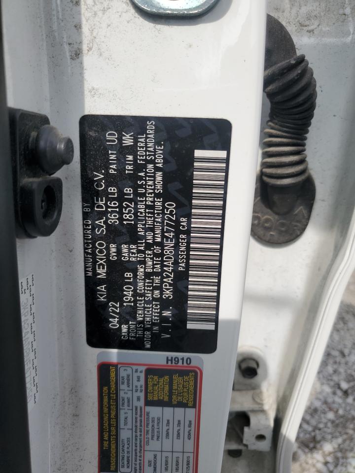2022 Kia Rio Lx VIN: 3KPA24AD8NE477250 Lot: 61552145