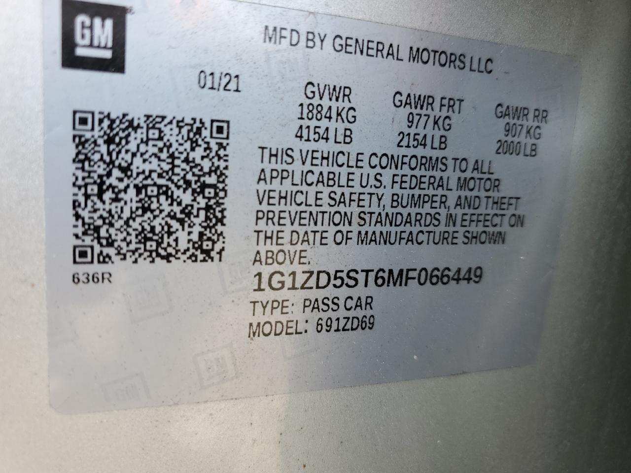 1g1zd5st6mf066449 1G1ZD5ST6MF066449 2021 Chevrolet Malibu Lt