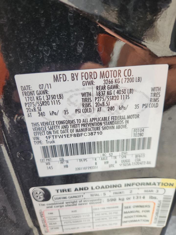 2011 Ford F150 Supercrew VIN: 1FTFW1EF8BFC38710 Lot: 64858145