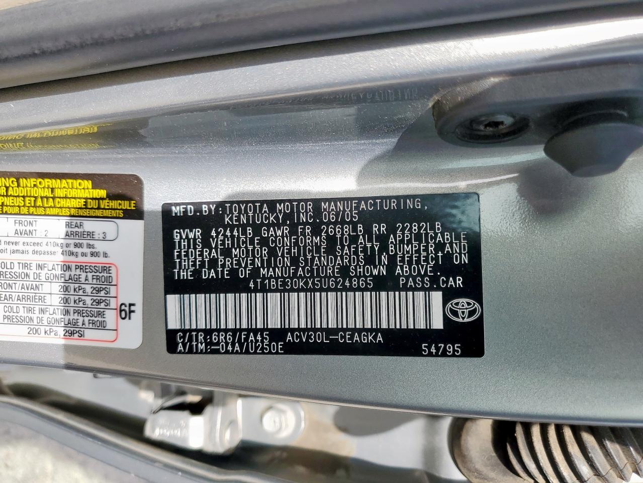 2005 Toyota Camry Le VIN: 4T1BE30KX5U624865 Lot: 64334645