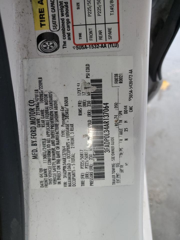 2010 Ford Fusion Hybrid VIN: 3FADP0L34AR137064 Lot: 65275325