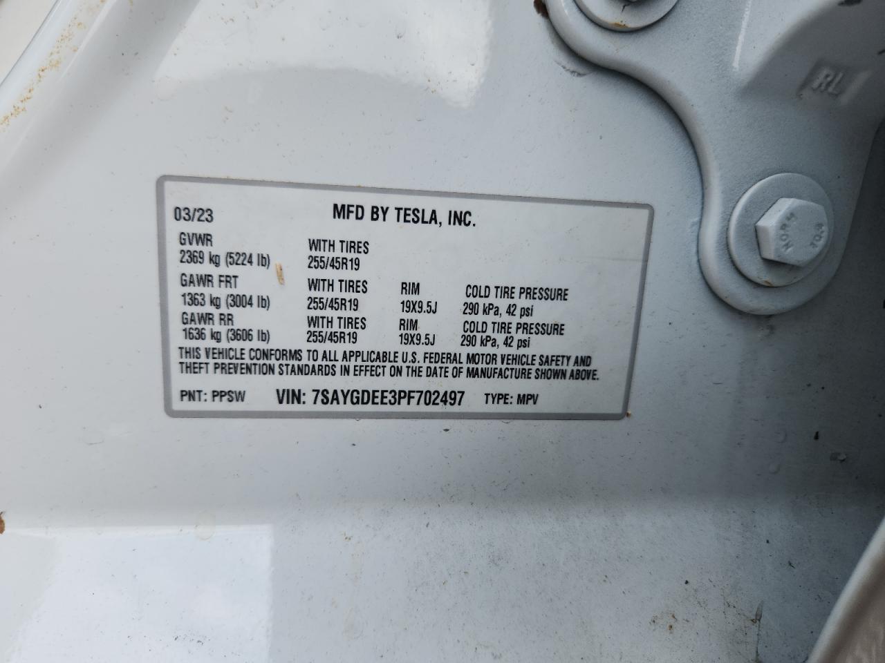 2023 Tesla Model Y VIN: 7SAYGDEE3PF702497 Lot: 64995825