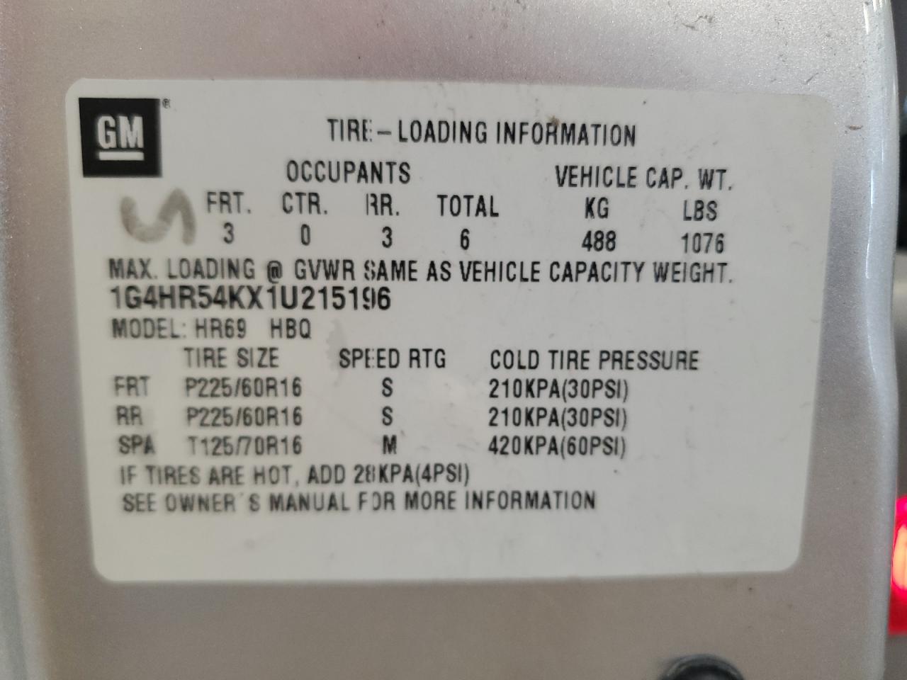 2001 Buick Lesabre Limited VIN: 1G4HR54KX1U215196 Lot: 65031265