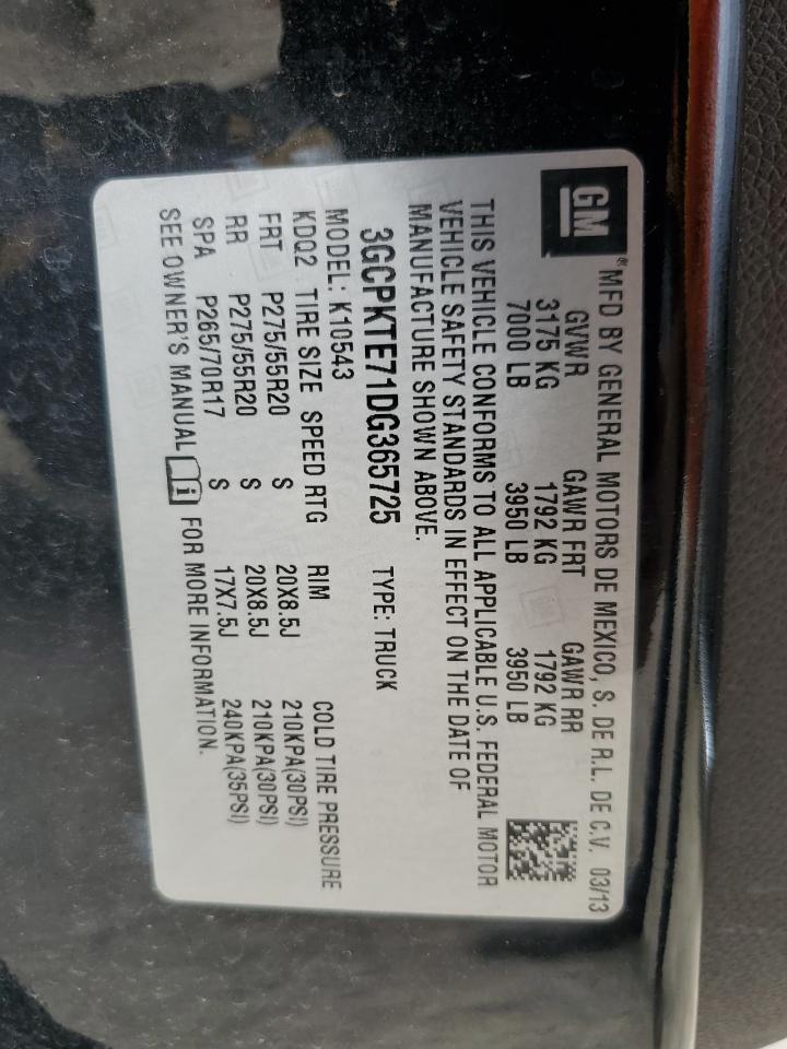 2013 Chevrolet Silverado K1500 Ltz VIN: 3GCPKTE71DG365725 Lot: 64849495
