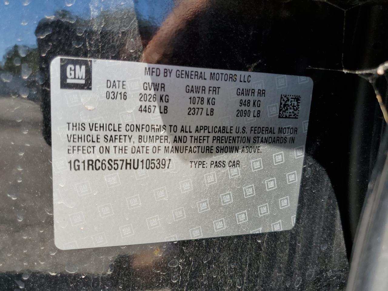 2017 Chevrolet Volt Lt VIN: 1G1RC6S57HU105397 Lot: 64236605