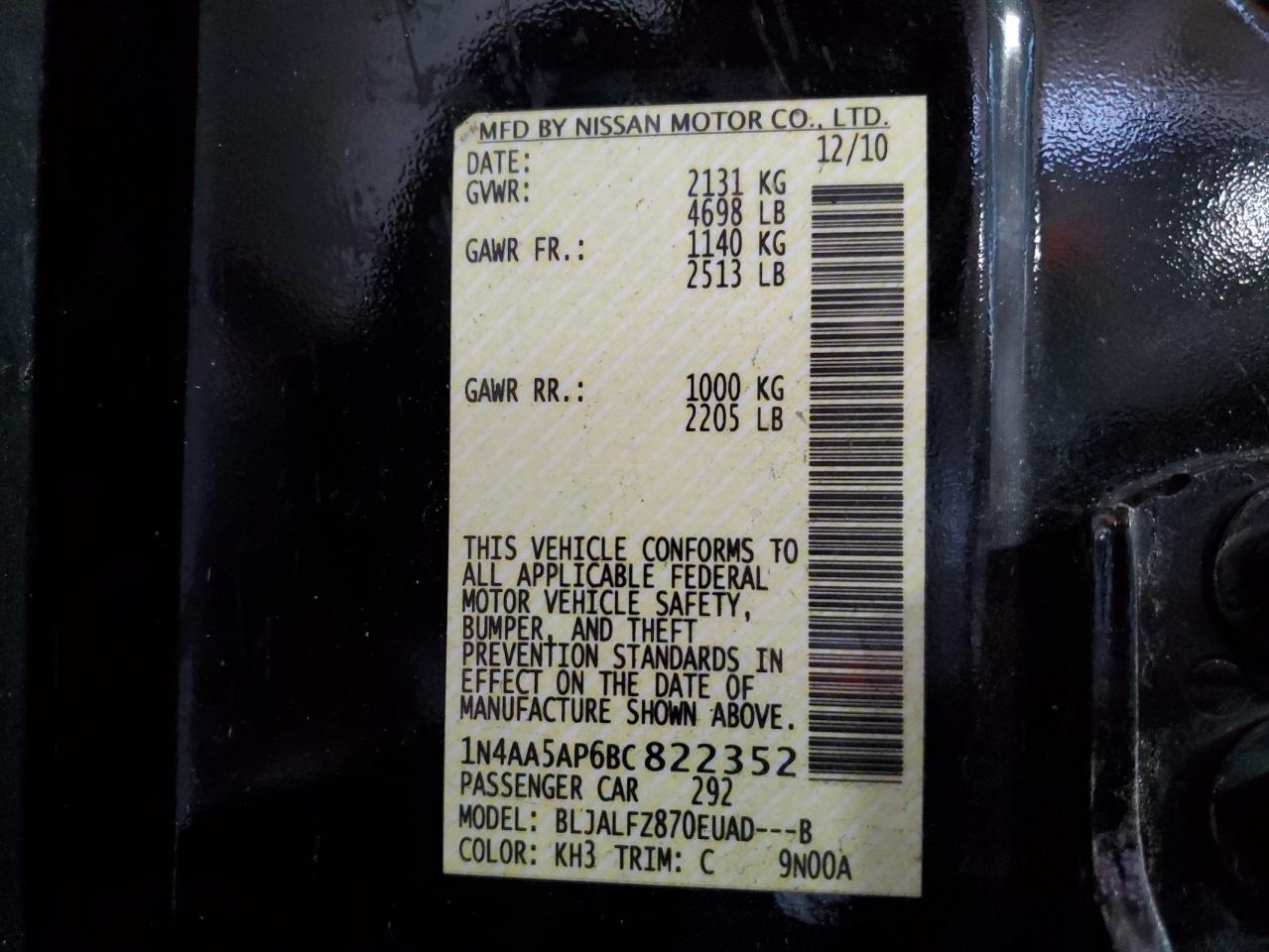 2011 Nissan Maxima S VIN: 1N4AA5AP6BC822352 Lot: 63195705