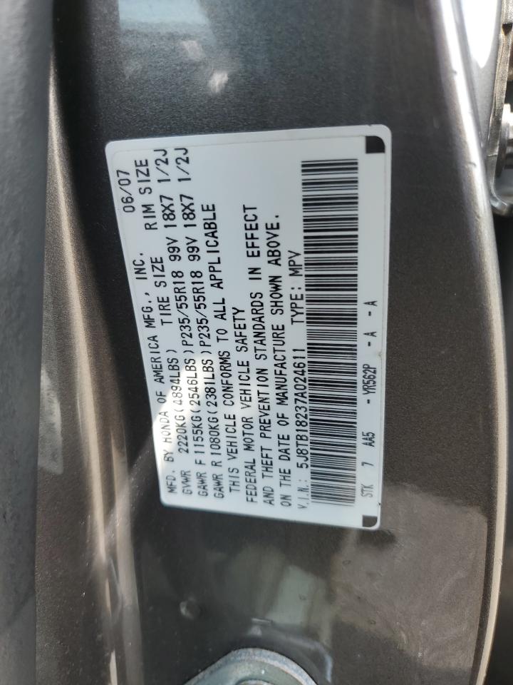 2007 Acura Rdx VIN: 5J8TB18237A024611 Lot: 63629255