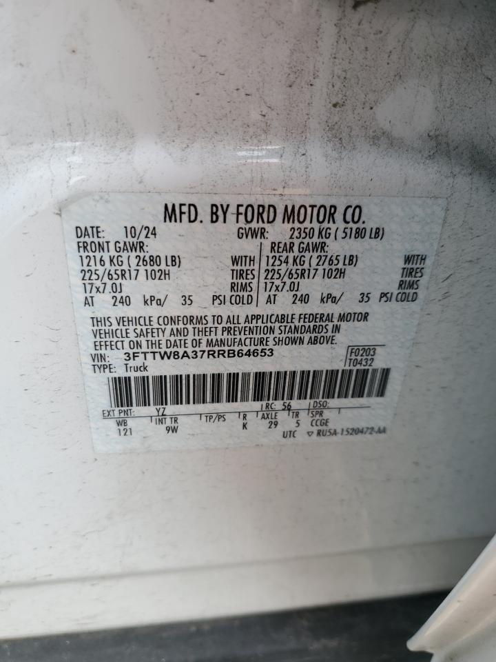 2024 Ford Maverick Xl VIN: 3FTTW8A37RRB64653 Lot: 64640785