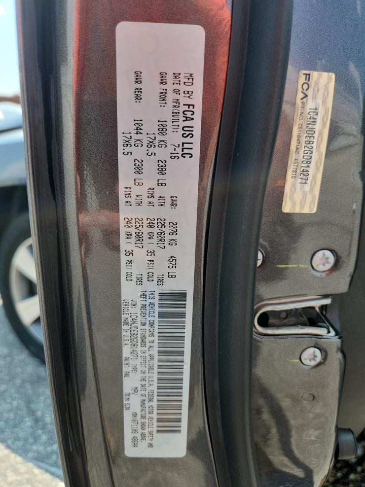 2016 Jeep Compass Latitude VIN: 1C4NJDEB2GD814271 Lot: 63926185