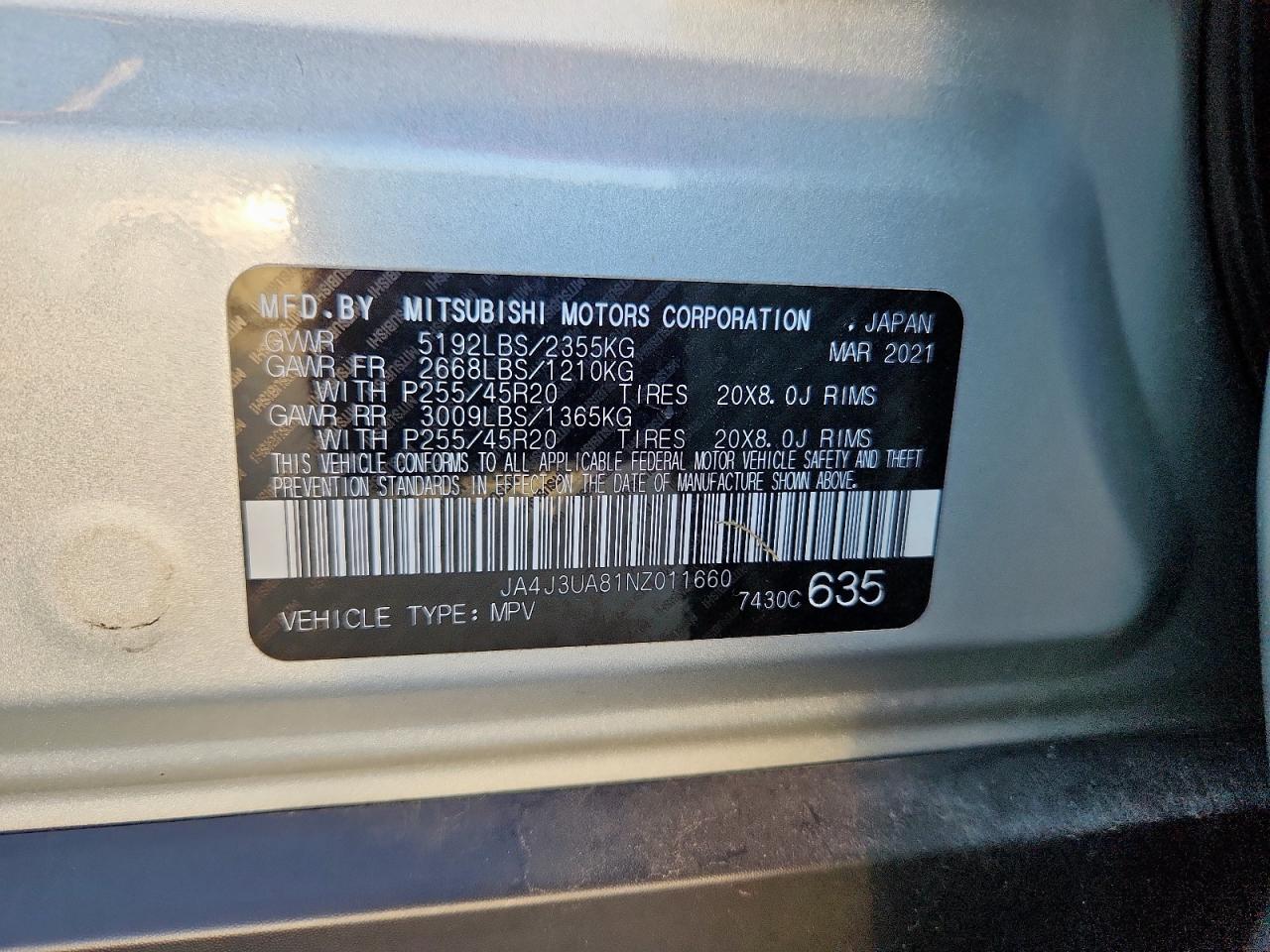 2022 Mitsubishi Outlander Se VIN: JA4J3UA81NZ011660 Lot: 66042995