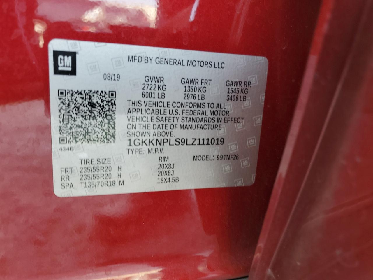 2020 GMC Acadia Denali VIN: 1GKKNPLS9LZ111019 Lot: 65090675