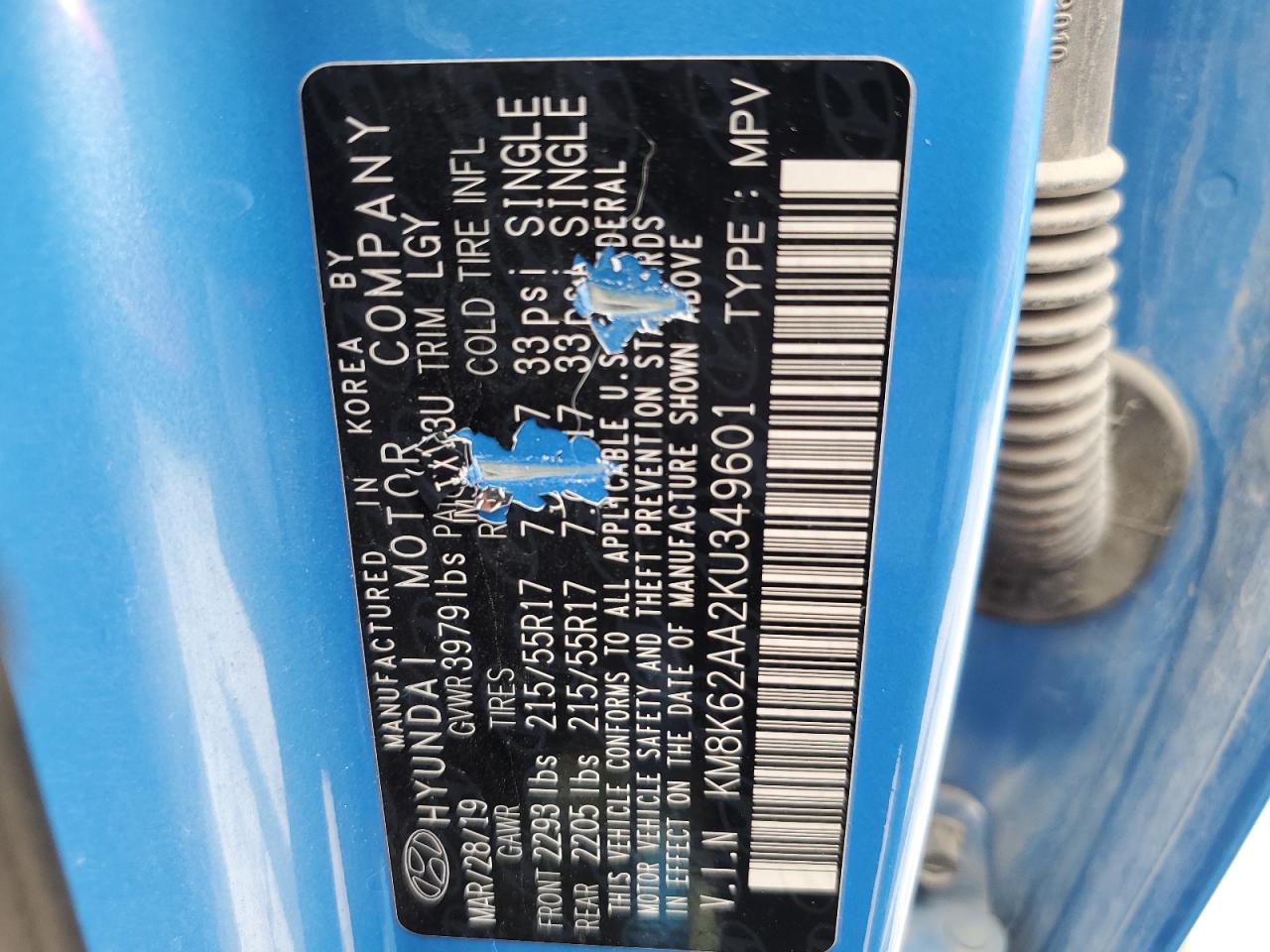 km8k62aa2ku349601 KM8K62AA2KU349601 2019 Hyundai Kona Sel