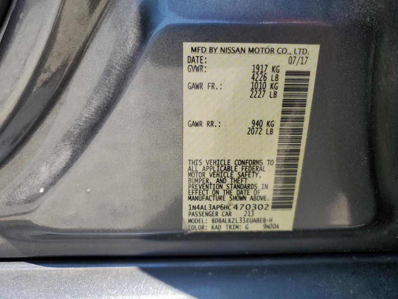 2017 Nissan Altima 2.5 VIN: 1N4AL3AP6HC470302 Lot: 64880295