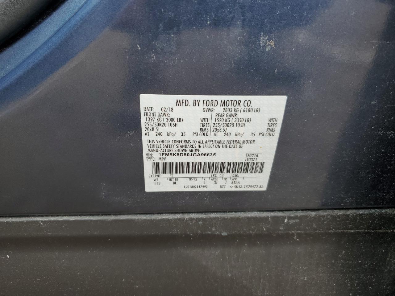 2018 Ford Explorer Xlt VIN: 1FM5K8D80JGA96635 Lot: 65432225