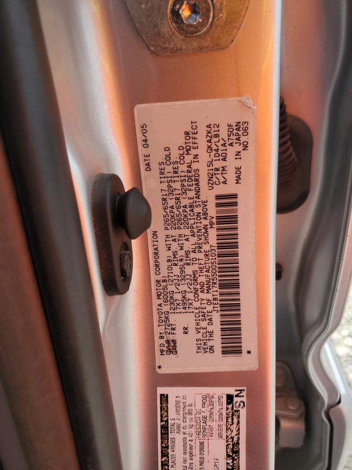 2005 Toyota 4Runner Limited VIN: JTEBT17R550051037 Lot: 64652945